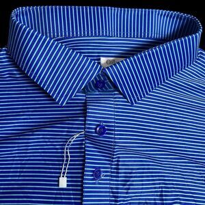 Collars & Co Polo Shirt Mens 3XL Relaxed Blue Stripe Woodmont Dress Collar NEW